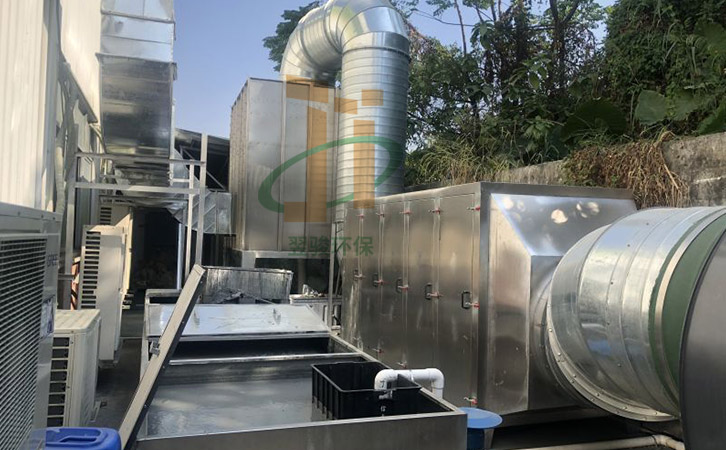 工廠有機廢氣處理工程氣旋混合噴淋塔+活性炭環保設備工程案例